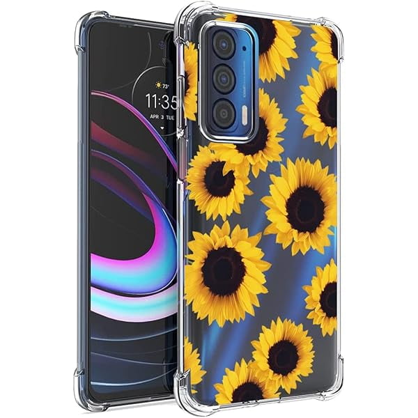 wonima11 Case for Moto Edge 2021 Case, Moto Edge 5G UW Case for Girls Women, Clear Floral Soft Flexible TPU Slim Phone Protective Case Cover for Motorola Moto Edge 2021 (Sunflower)