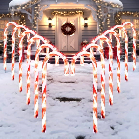 Joyfy 12 Pcs Christmas Candy Cane Lights Outdoor Pathway Lights Christmas Decorations Outdoor,17" Light Up Candy Canes Outdoor Xmas Lights for Outside Porch Yard