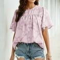 thumbnail image 5 of Womens 3 4 Bell Sleeve Blouse Summer Crewneck Lace Tops Floral Textured Babydoll Shirts, 5 of 6