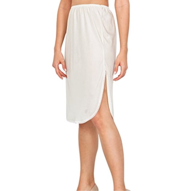 BellaSous - Falda interior de lujo con una abertura y medio deslizamiento - 22 "24" 26 "- Nylon con encaje (Nude, X-Large / 22 pulgadas) Malco Modes 1122-NA-XL