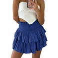 thumbnail image 5 of Liacowi Women Pleated Mini Skirt High Elastic Waisted Ruffle Summer Flowy Casual Cotton Skater Skirts, 5 of 9