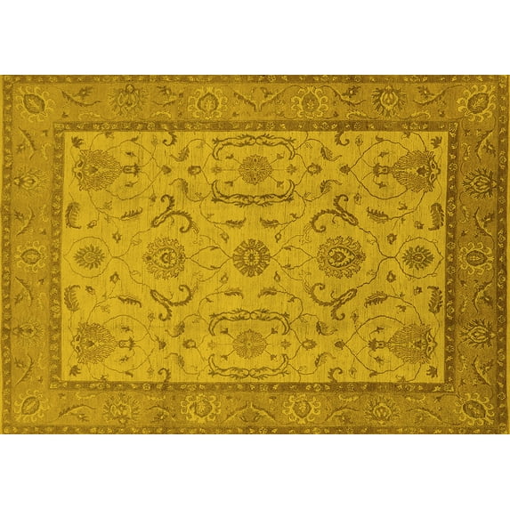 Ahgly Company Machine Washable Indoor Rectangle Oriental Yellow Traditional Area Rugs, 4' x 6'