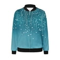 thumbnail image 6 of Uaswgudfs ​Women's Autumn Winter Casual Baseball Jacket Blue Green Printed Denim with Ribbed Cuffs, Zip-Up Short Coat​, 6 of 6