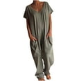 thumbnail image 3 of QATAINLAV Ofertas Relampago de Hoy Summer Jumpsuits for Women Casual Short Sleeve Beach Rompers Loose Fit V Neck Overalls Oversized One Piece Junper Pants with Pockets Army Green XL, 3 of 7