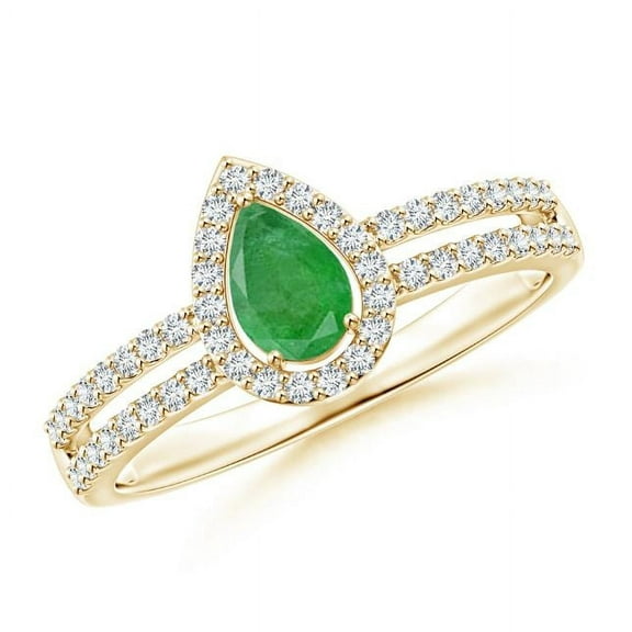 Pear Shape Green Emerald CZ Diamond Cocktail Band Ring Women 925 Sterling Silver Yellow Gold Plated May Birthstone Valentine Day Birthday Gift Gemstone Jewelry