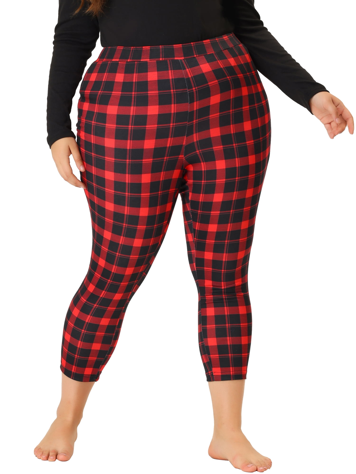Agnes Orinda Junior's Plus Size Casual Slim Plaid Skinny Capris Pants