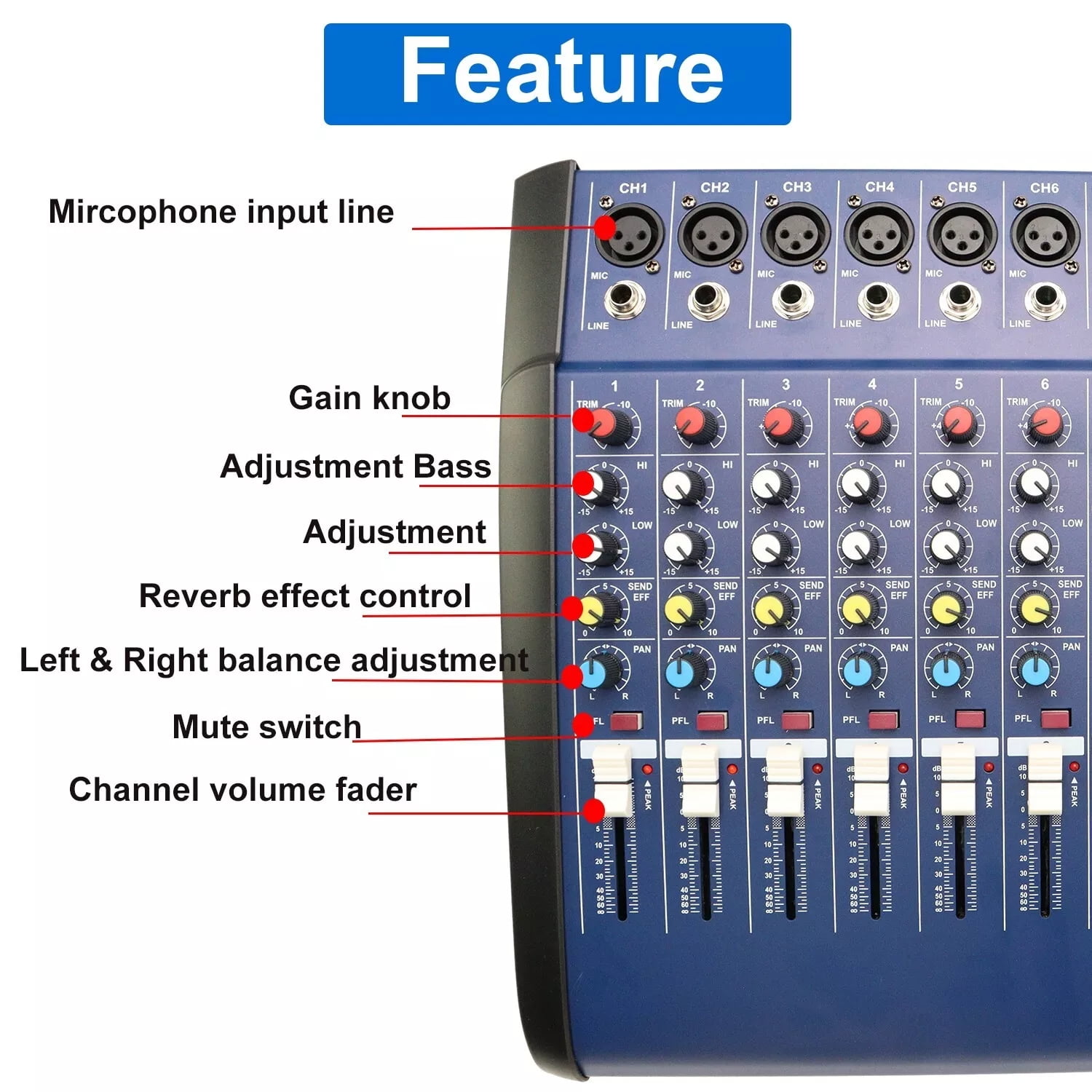 iMeshbean 8 Channel Professional Powered Mixer 1500W Power Mixing Amplifier Amp 16DSP USB