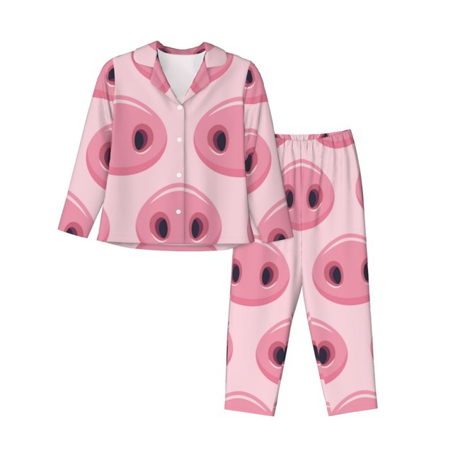 Fotbe Pig Nose Conjunto de Pijama de Manga Larga para Mujer con Estampado, Ropa de Dormir de 2 Piezas, Conjunto de Casa Suave y Cómodo con Bolsillos-XX-Large