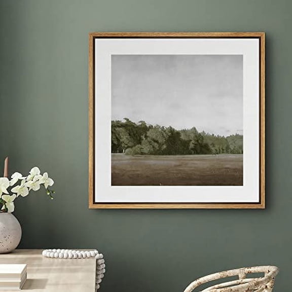 PixonSign Framed Canvas Wall Art Green Mountain Hill Forest Landscape View Print Nature Wilderness Fine Art Farmhouse/Country Minimal Artwork for Living Room, Bedroom, Office - 16"x16" Natural