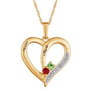 Family Jewelry Personalized Couple's Diamond & Birthstone Heart Pendant, Sterling Silver or 14kt over sterling