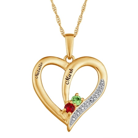 Family Jewelry Personalized Couple's Diamond & Birthstone Heart Pendant, Sterling Silver or 14kt over sterling