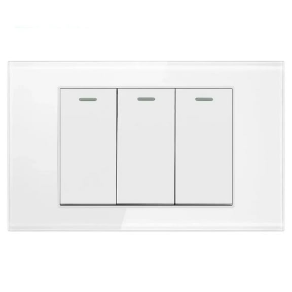 Melery 3gang 4x2 Light Switch Wall Switch USA Tempered Glass Panel Rectangular White