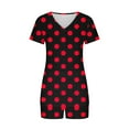 thumbnail image 5 of Titcea Women's Pajama Sets Pleated Front V Neck Polka Dots Printed Short Sleeve Short Sets Loose Comfort Summer Casual Loungewear Sets, Gifts for Her, 5 of 6