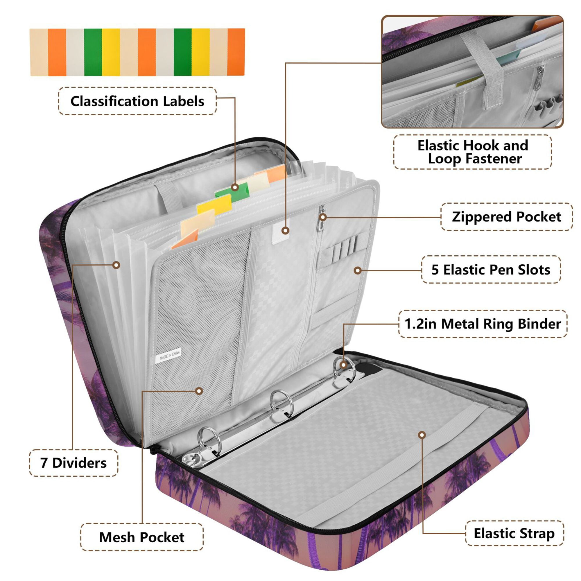 FORMRS Accordion File Folder A4 Size 7-Pocket Expanding Document Organizer Bag with 3 Ring Binder, Night Purple Road