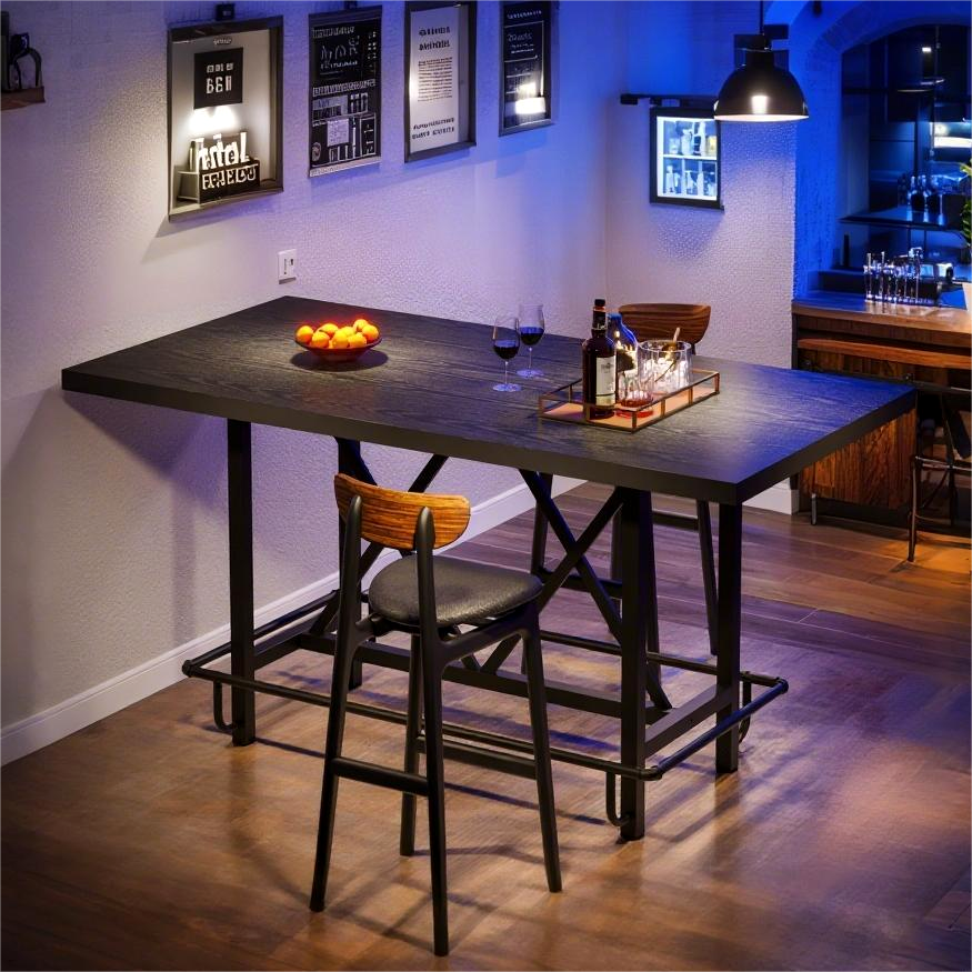 Fnova 35.4" Tall Dining Table, Rectangular Counter Height Kitchen Table with Metal Footrest for 6 People