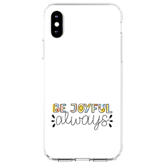 DistinctInk Clear Shockproof Hybrid Case for iPhone XR (6.1" Screen) - TPU Bumper, Acrylic Back, Tempered Glass Screen Protector - Be Joyful Always - Rainbow Color