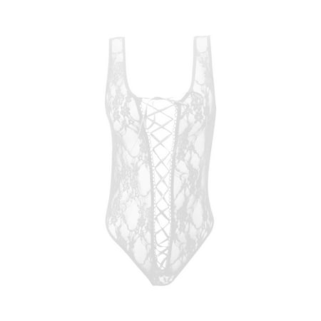 

Gubotare Lingerie Set For Women Women s Self Knot Front Teddy Lingerie One Piece Floral Lace Bodysuit White M