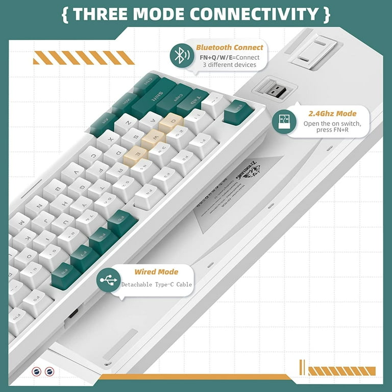 ZIYOULANG K87 Mechanical Keyboard, TKL 87 Keys Wireless 2.4GHz