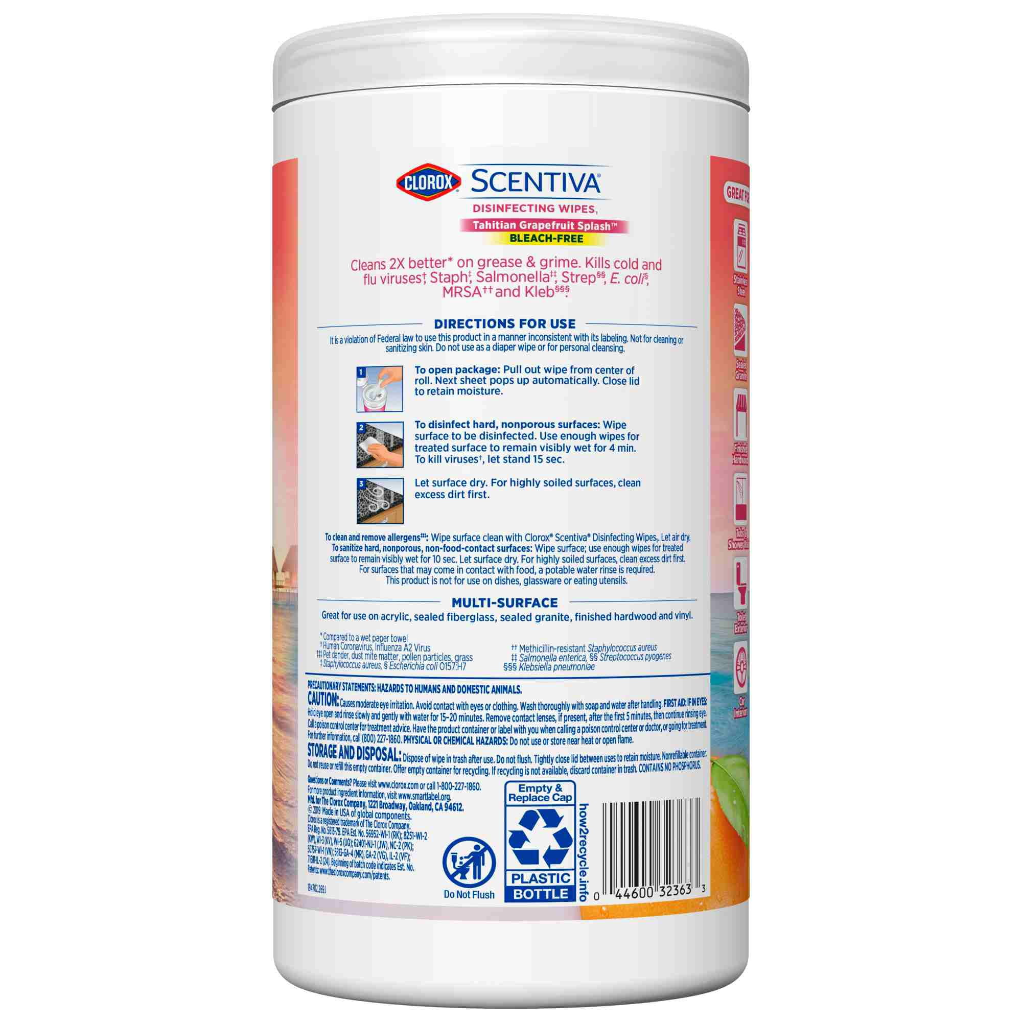 Clorox Scentiva Bleach Free Cleaning Wipes - Tahitian Grapefruit Splash - 70 ct- Pack of 2