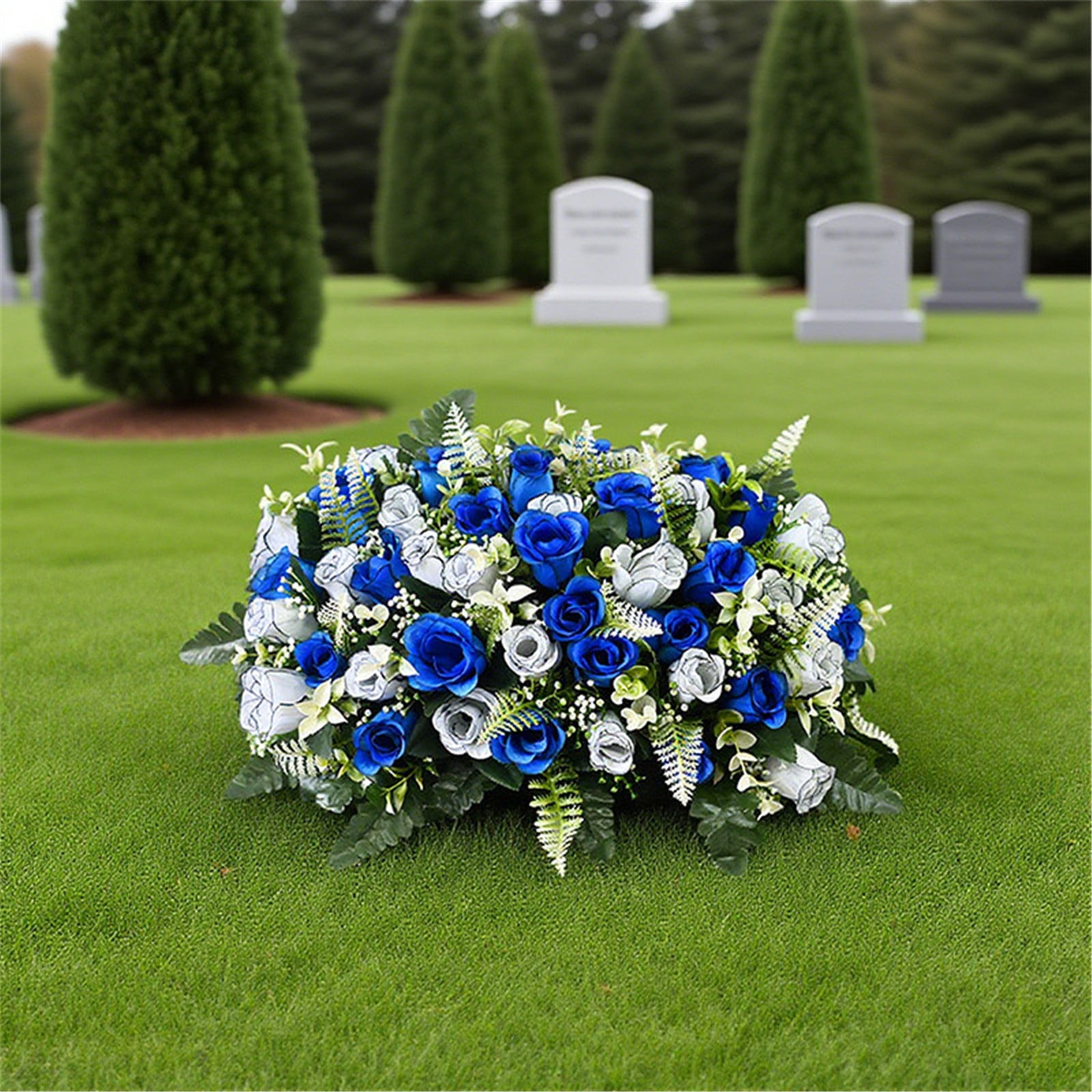 Grave Flowers Cemetery Decorations with Headstone Saddle, Artificial Sympathy Flowers Arrangement for Tombstone, Outdoor Memorial Grave Decor Weather Resistant,cemetery saddles for headstones