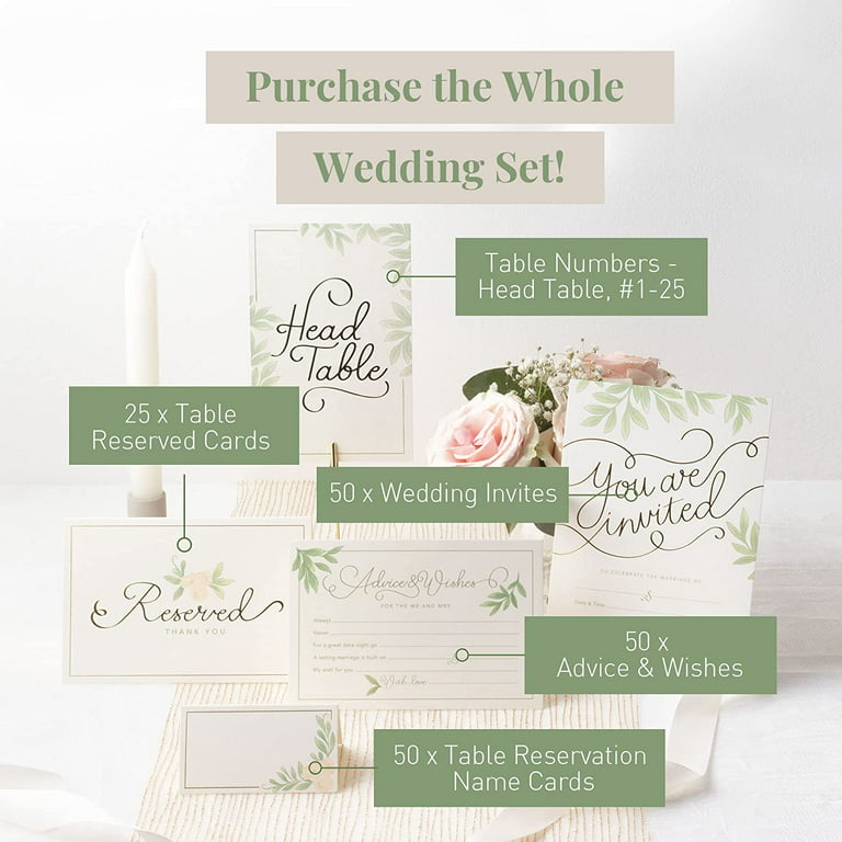 Rileys & Co 50 Pack Wedding Invitation Cards with Envelopes, Bonus Stickers  Included, 5x7 inches (Cream) 