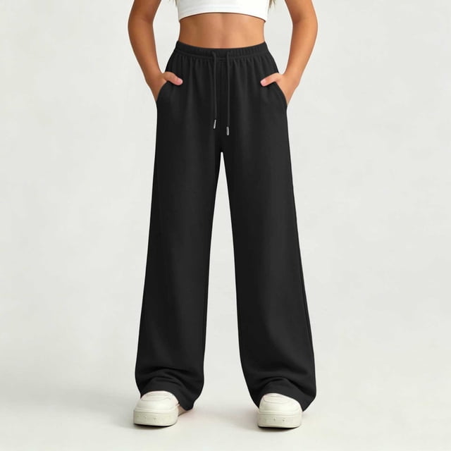 Pantalones deportivos ajustados liso, cintura elástica, bolsillos laterales, niño/niña, transpirable, suave, negro, tallas 120-170 (5-14 años).
