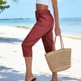 thumbnail image 4 of Summer Loose Capris New Women's High Waisted Cargo Capris with Pockets, Summer Straight Leg Cropped Trousers for Beach Work, 4 of 9