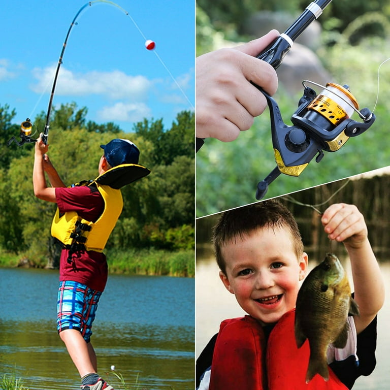 Sougayilang Kids Fishing Rod Reel Combo Full Kits with Spinning Rod Reel  and Fishing Baits