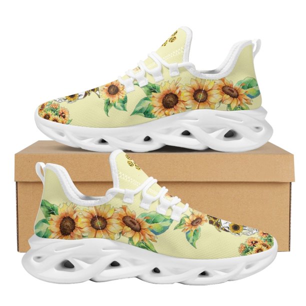 Zapatillas de deporte para mujer, bonitas zapatillas con estampado de calavera y girasol, con amortiguación de aire, calzado de plataforma para hombre