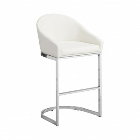 HomeRoots 35" White Faux Leather And Steel Low Back Bar Height Chair With Footrest