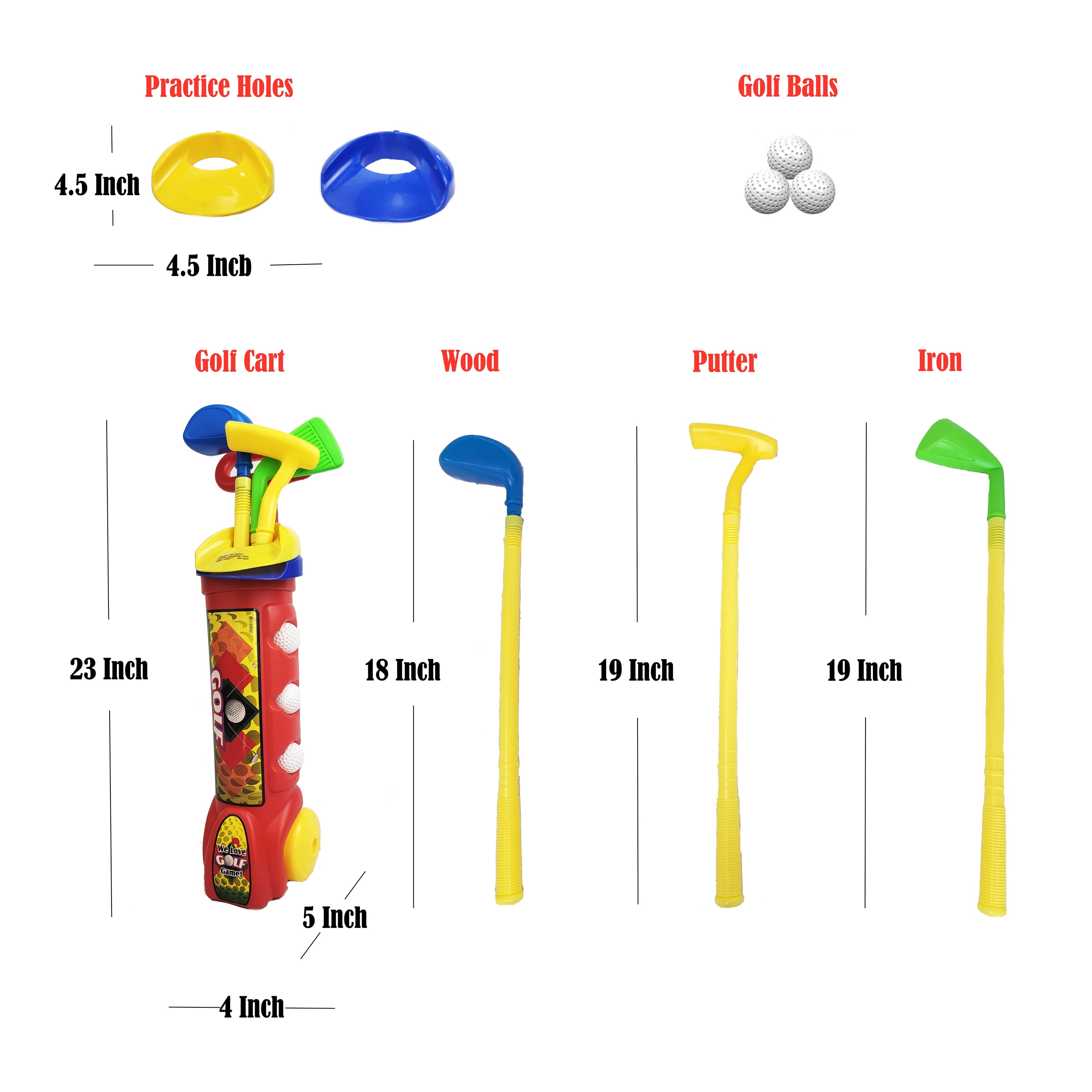 Golf Toy Kids Set - Child Indoor & Outdoor Minigolf Play Game with Clubs, Balls Trolley Practice Gift for Boys Girls Toddlers