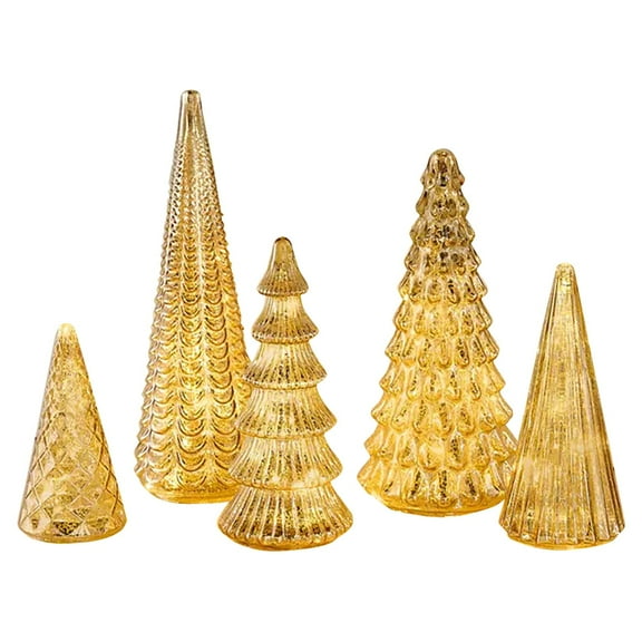 BNNG Set of 5 Illuminated Plastic Trees, 2026 New Upgrade LED Glass Christmas Tree Figurines for Tabletop Mantel, Light up Tabletop Glass Decor for Home Table Centerpiece(Gold/Silver)
