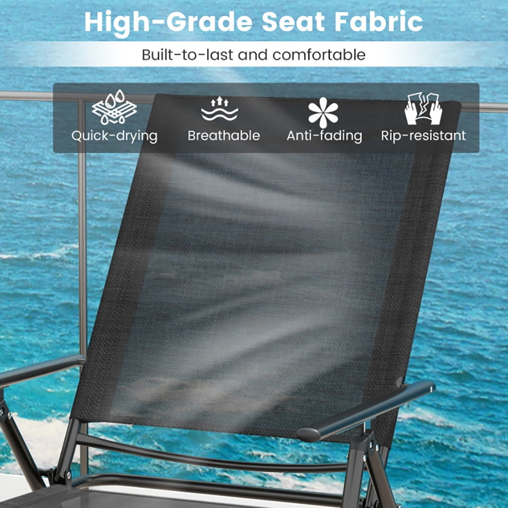 Aimee Lii 2 Piece Patio Folding Chaise Lounge Chairs Recliner with 6-Level Backrest, Patio Loungers, Black