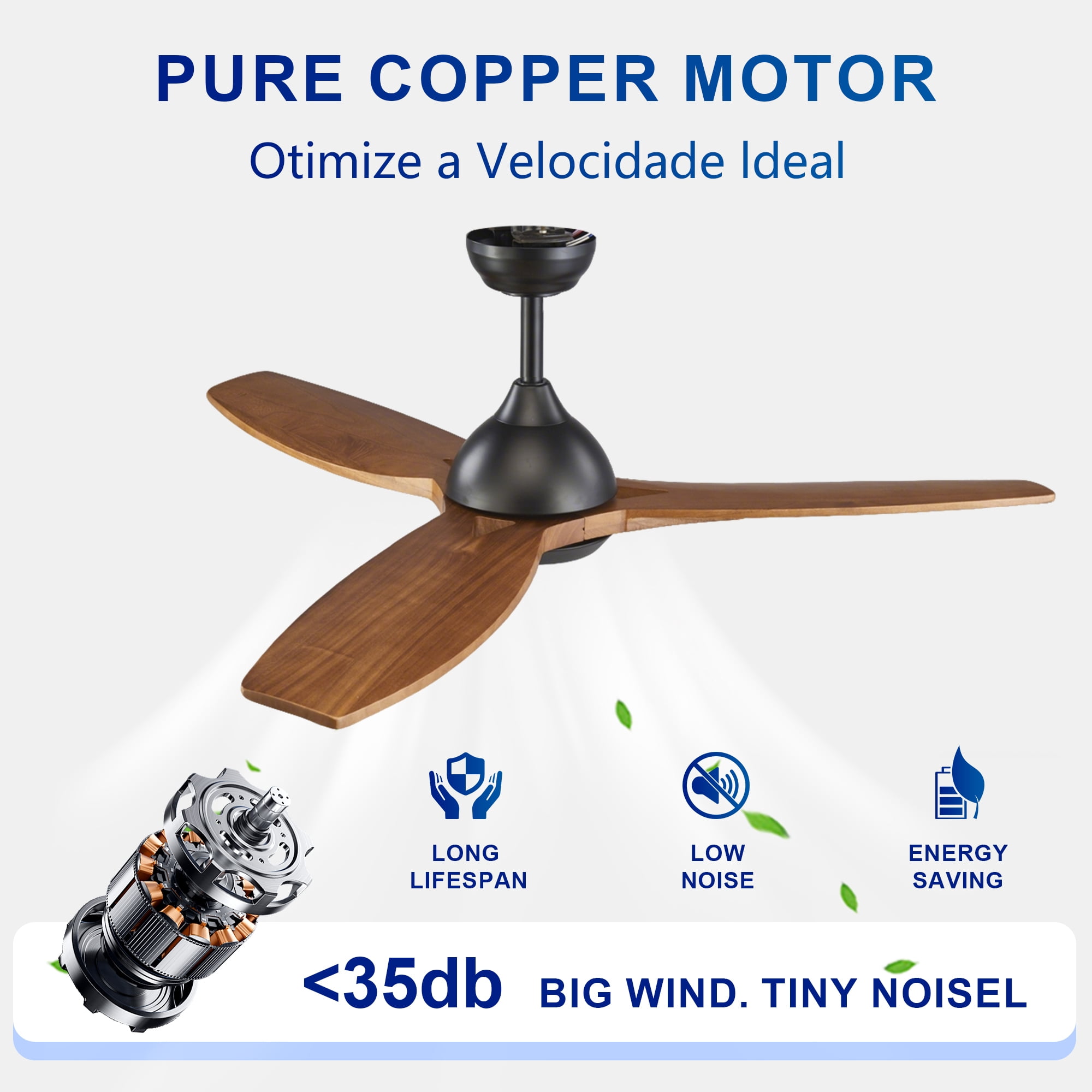 Leumius 52" Ceiling Fan with Lights Quiet DC Motor Ceiling Fans 6 Speed Levels,Reversible Ceiling Fan for Patio Living Room Bedroom Black