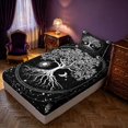 thumbnail image 5 of Homewish Hippie Tree of Life Twin Sheets, Cosmos Stars Moon Sun Bedding, White Black, 3-Piece, 1 Flat Sheet, 1 Fitted Sheet and 1 Pillowcase, 5 of 6