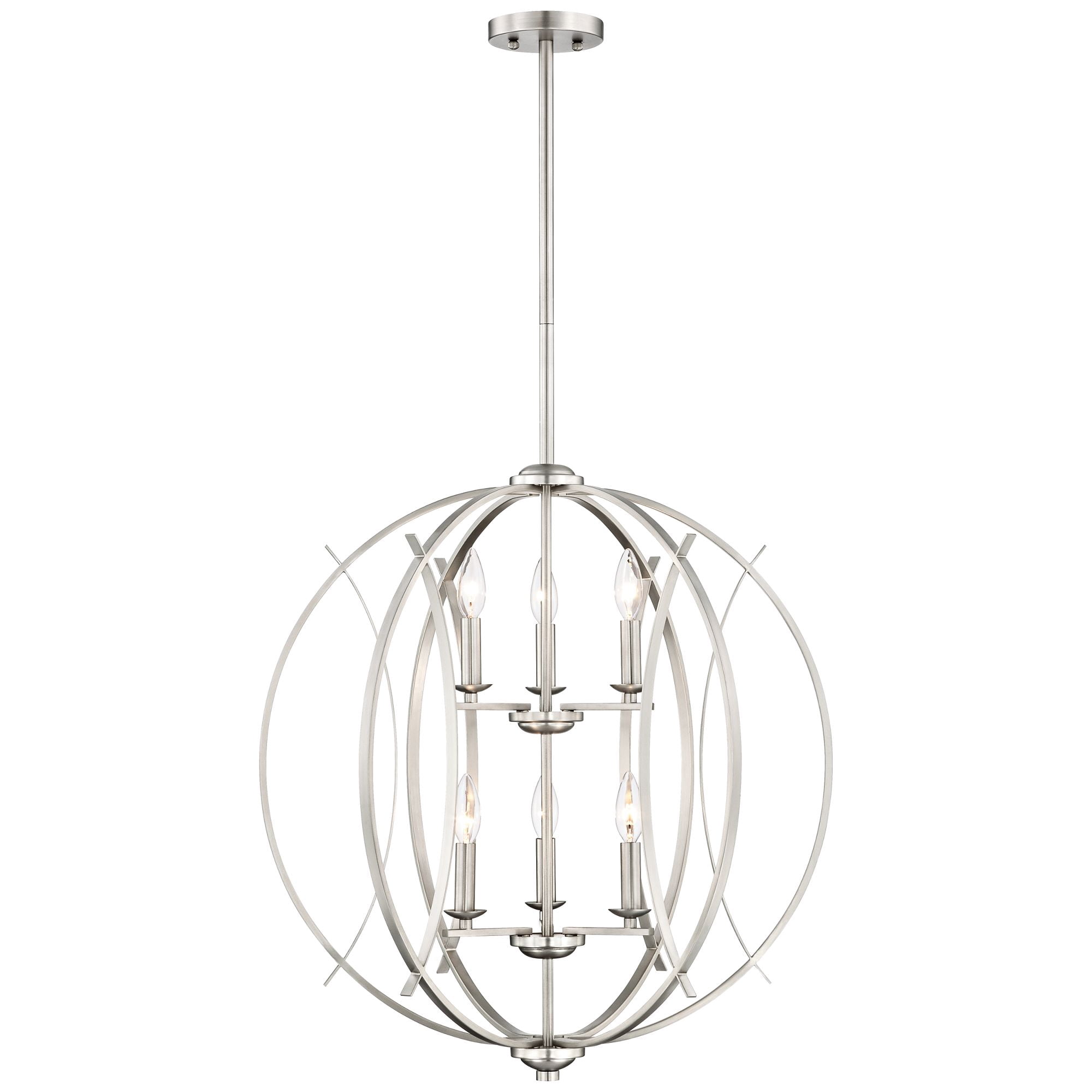 Possini Euro Design Spherical Brushed Nickel Large Chandelier 24" Wide Modern 6-Light Fixture for Dining Room House Foyer Kitchen Island Entryway Home