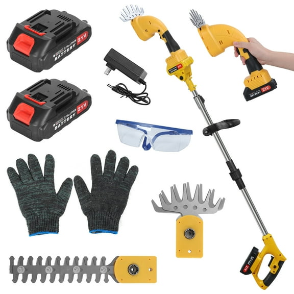 21V 2-in-1 Pole Hedge Trimmer & Grass Shear - Cordless Electric Trimmer with Extension Pole, Battery & Charger for High Branches, Lawn Edging
