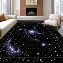 Flatwoven High Traffic Area Rug, Premium Starry Night Sky Celestial Home Decor With Ultra Texture, Non Slip, Stain Resistant, Washable Area Rugs for Living Room, Bedroom(Purple, 6X9)