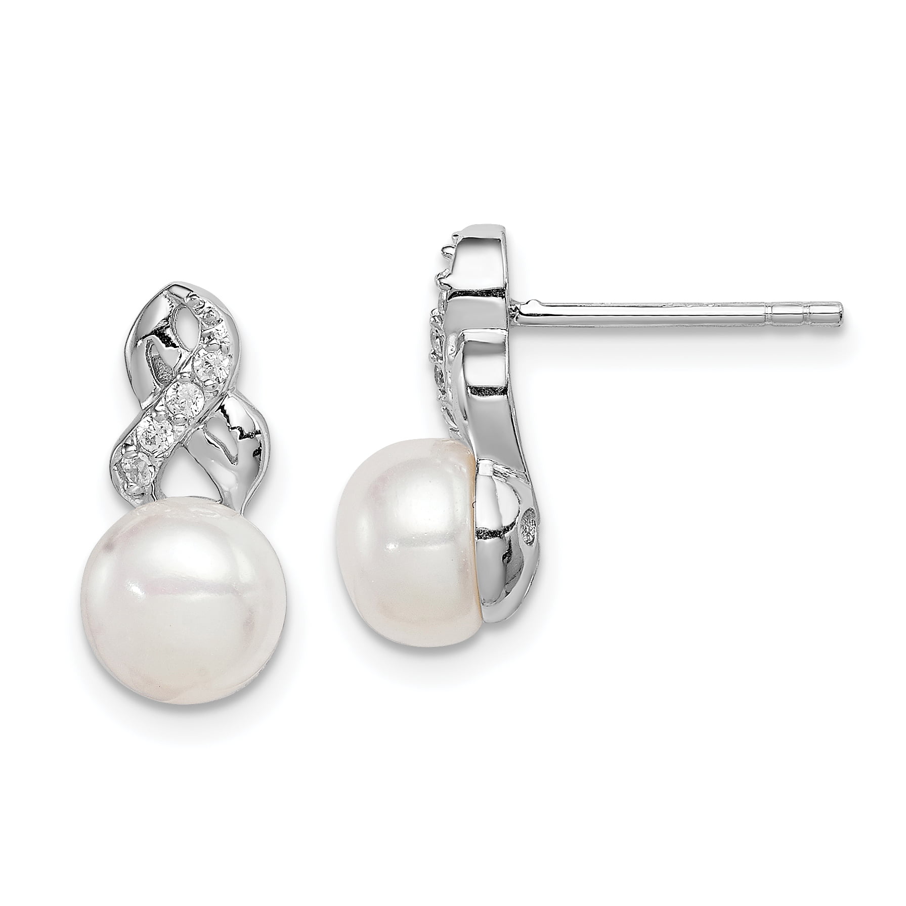 Multi sizes cultured freshwater white pearl stud earrings 925 silver ...
