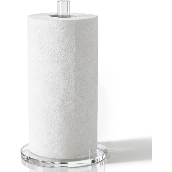 Paper Towel Holder Countertop Clear Acrylic 5.9" Diameter Thickening Sturdy Base,for Kitchen Bathroom, Paper Towel Dispenser for Tear Tissue Roll 1 Pack (YGC001)