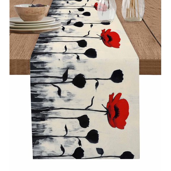 Retro Flowers Table Runner 72 Inches, Country Botanical Nature Floral Herbs Bed Runner Dresser Scarves Tabletop for Indoor Outdoor Parties/Ceremony/Banquet, 14" x 72"