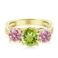 thumbnail image 2 of Gem Stone King 18K Yellow Gold Plated Silver Green Peridot and Pink Lab Grown Diamond Engagement Ring for Women | 2.45 Cttw | Round 7MM | Gemstone August Birthstone | Size 5, 2 of 4