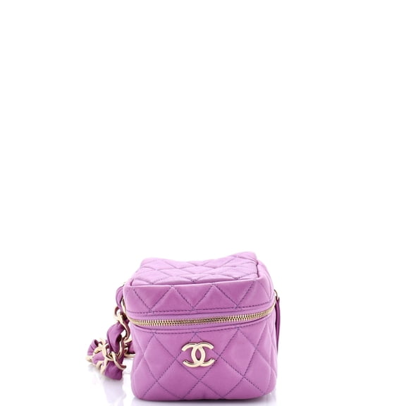 Pre-Owned CC Cube Zip Clutch with Chain Handle Quilted Lambskin By Rebag