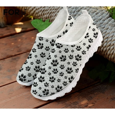 

FORUDESIGNS Paw Themed Print Design Women Summer Flats Shoes Casual Sneakers Air Mesh Slip-on Female Walking Beach Loafers Shoes