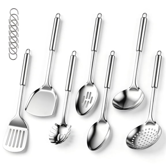 Vesteel 14-Piece Cooking Utensils Set, Stainless Steel Kitchen Utensils with Hooks, Non-stick Cookware Set Include Pasta Server, Skimmer and Spatula, Heat Resistant & Dishwasher Safe