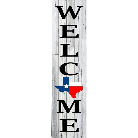 Cskhip Texas Welcome Vertical Wood Print Sign Wooden Sign Rustic Wall Art Home Decoration 4" x 16"
