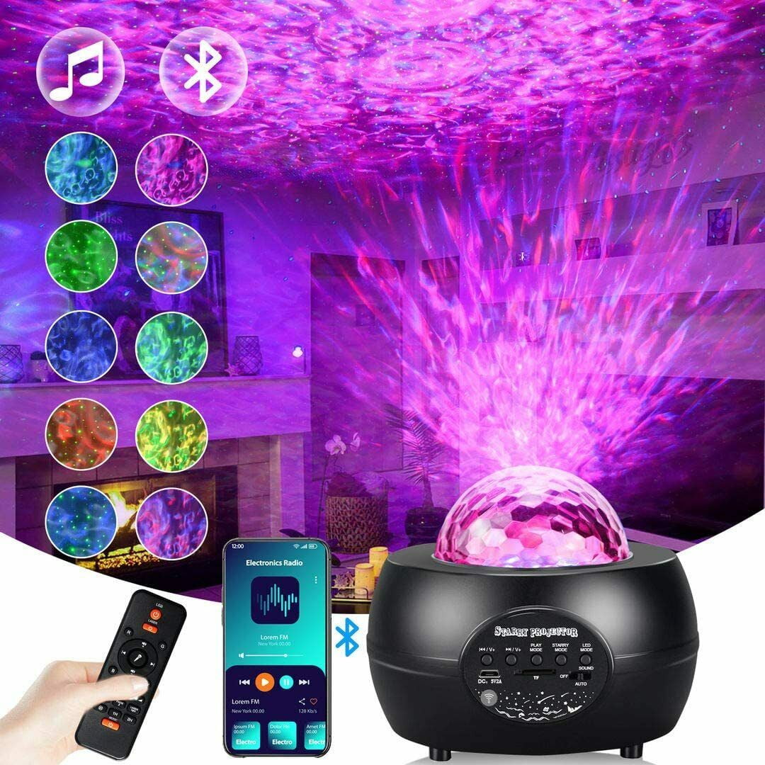 LED Galaxy Star Projector,Ocean Wave Music Night Light w/ Bluetooth