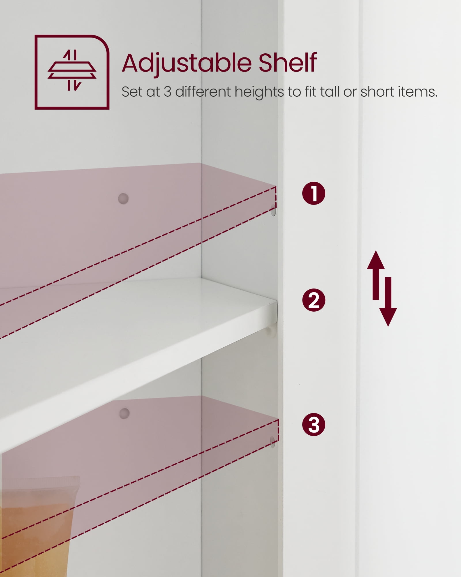 VASAGLE Floor Cabinet  Storage Cabinet with 2 Doors and 4 Adjustable Shelves Tall Corner Cabinet Modern Farmhouse Design, White