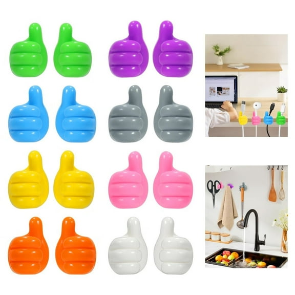 Silicone Thumb Wall Hook - 16 PCS Multi-Function Self-Adhesive Cord Holder for Cable Clip Key Hat Makeup Brush,Home Office Cable Clip Wire Desk Organizer
