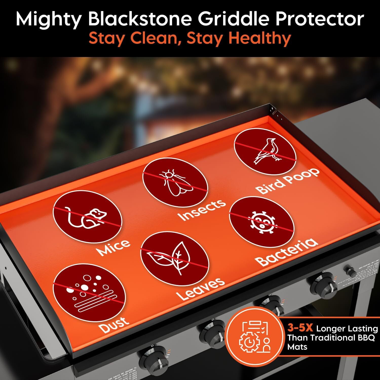 36" Silicone Griddle Mat Fit for Blackstone Griddle, Upgrade Full edge BBQ Griddle Cover for Weber Grill Mat, Protect Griddle from Rodents, Insects, Debris and Rust（orange）